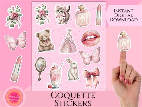 Coquette Stickers Printable Stickers Sheet Digital Aesthetic Stickers