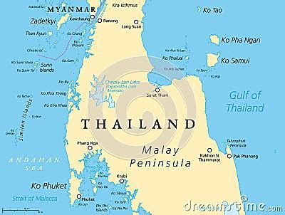 Thailand Political Map From Ko Tao And Ko Samui To Phuket Cartoon