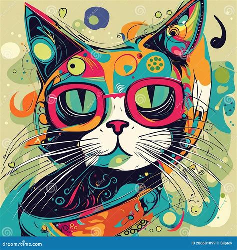 Colorful Cute Cat Art Illustration Stock Illustration Illustration Of