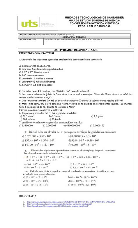 PDF EJERCICIOS PARA PRACTICAR Tabla De Prefijos Algunas Conversiones