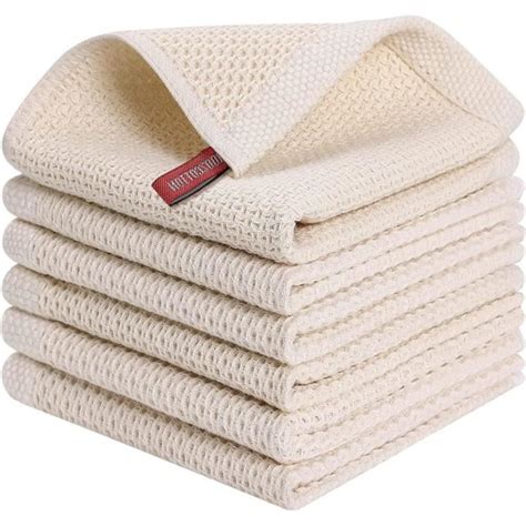 Lot De 6 Torchons De Cuisine 100 Coton Beige 30 X 30 Cm N1500