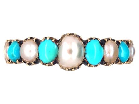 Georgian 15ct Gold Turquoise Natural Split Pearl Ring 171H The