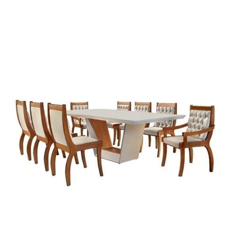 Conjunto Sala de Jantar Mesa Madeira Maciça 8 Cadeiras Cristal