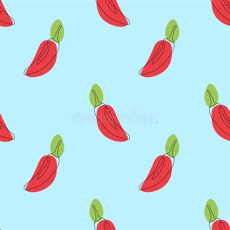 Seamless Pattern With Chili Pepper On Blue Background Continuous One