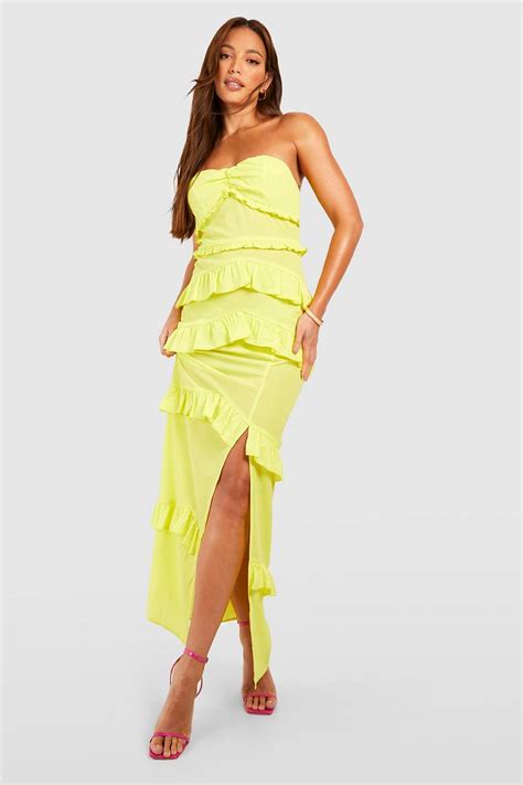 Tall Bandeau Ruffle Split Side Maxi Dress Boohoo Uk