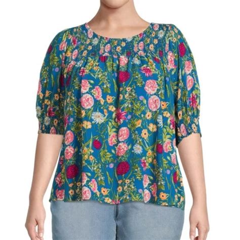 Terra And Sky Tops Terra Sky Womens Plus Size Smocked Blouse In