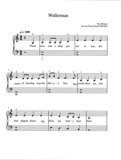 Wellerman Sea Shanty Digital Easy Piano And Vocal Arrangement Key Of A