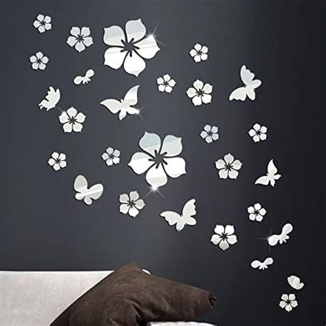 Pcs Butterfly Flower Mirror Wall Stickers Acrylic Wall Art Stickers