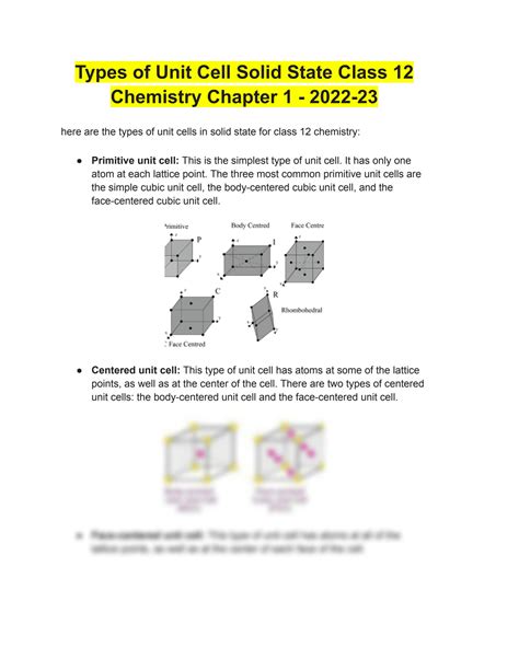 Solution Types Of Unit Cell Solid State Class Chemistry Chapter