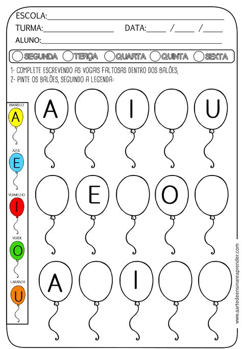 ATIVIDADE PRONTA VOGAIS SEQUÊNCIA E COR A Arte de Ensinar e Aprender