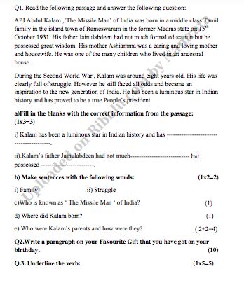 Unseen Passages For Class With Questions And Answers Question Paper