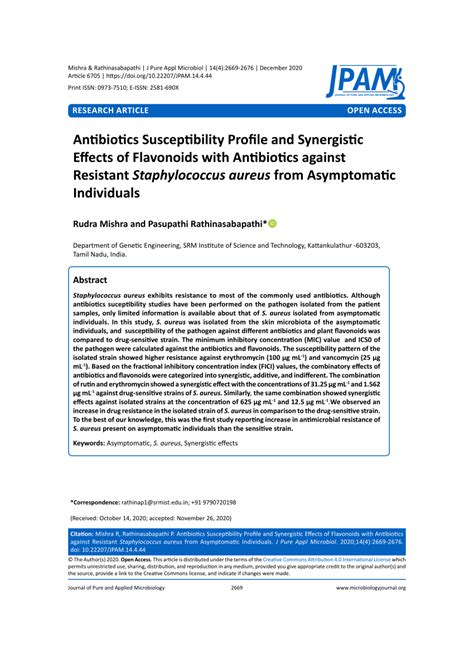 PDF Antibiotics Susceptibility Profile And Synergistic Effects Of