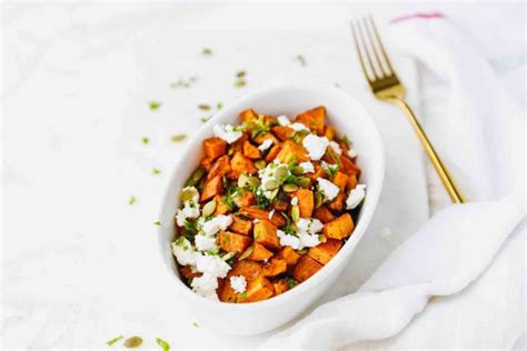 Roasted Sweet Potatoes With Feta Cheese And Pumpkin Seeds