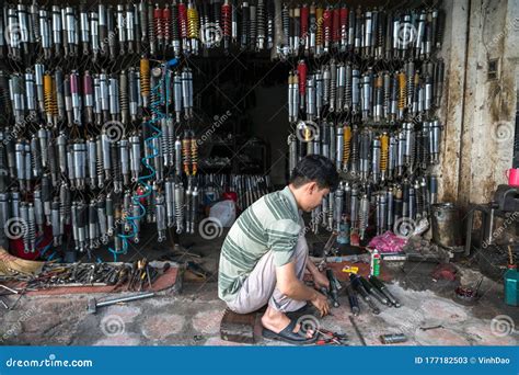 Hanoi Vietnam July 10 2018 Many Old Shock Absorbers Hanging At A