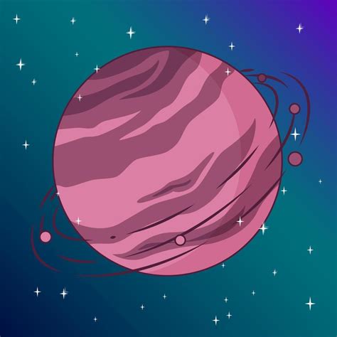 Saturn with its moon in the outer space with stars. Vector illustration ...