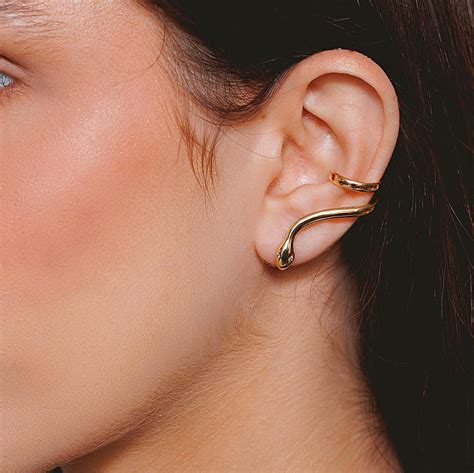 Brinco Ear Cuff Cobra Zirc Nia Dourado Donadiva Semijoias