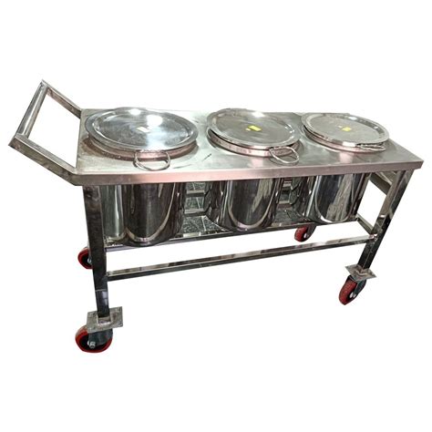 Stainless Steel 3 Container Food Serving Trolley Size Dimension