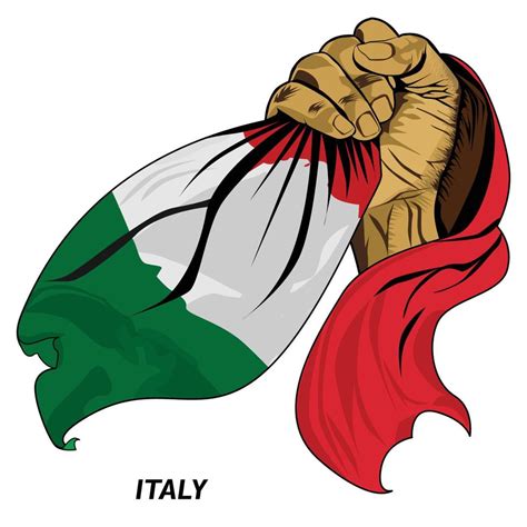 Fisted hand holding Italian flag. Vector illustration of Hand lifted and grabbing flag. Flag ...