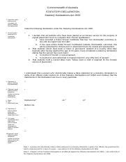 Commonwealth Statutory Declaration Form Student Placements Docx