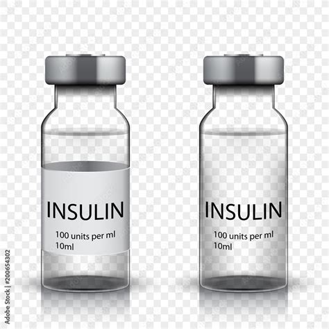 Transparent Glass Medical Vial With Insulin Vector Illustration Stock