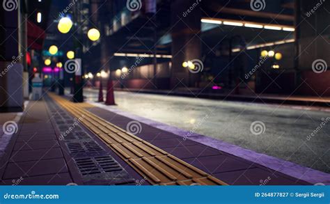 Night Scene of Japan City with Neon Lights Stock Illustration ...