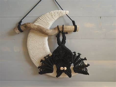 Spooky Bat Halloween Decoration Macrame Bat Wall Hanging Etsy Uk