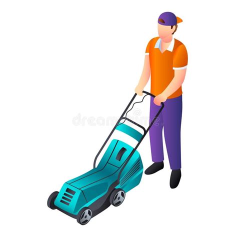 Isometric Lawnmower Concept Stock Vector Illustration Of Person Work