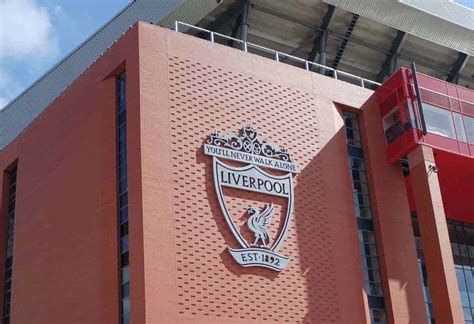 Liverpool Fc Crest Attached To Anfield Main Stand As Part Of