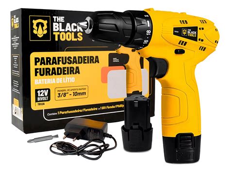 Parafusadeira Black Tools - Parafusadeira Furadeira The Black Tools TB12A 3/8 a Bateria Cor Amarelo ...
