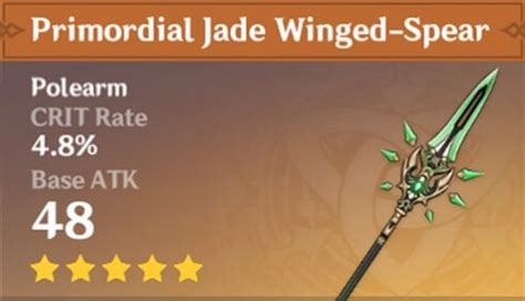 Primordial Jade Winged Spear - Polearm Stats, Passive, and Materials - Genshin DB