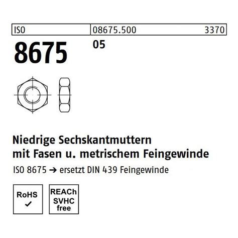 ISO 8675 05 Niedrige Sechskantmuttern Mit Fasen Und Metrischem Fe