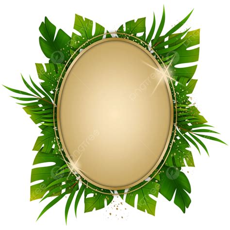 Tropical Leaves Gold Oval Frame Tropical Leaves Wedding Golden Frame