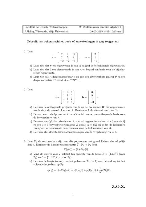 E Deeltentamen Faculteit Der Exacte Wetenschappen