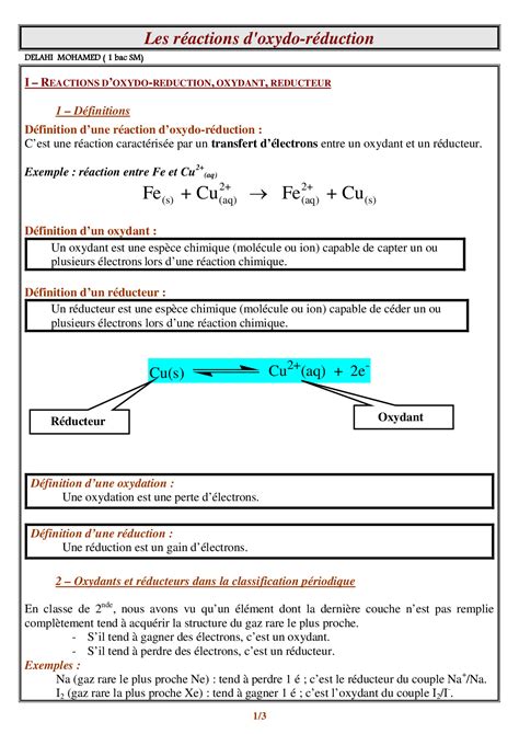 Les R Actions D Oxydo R Duction Cours Alloschool