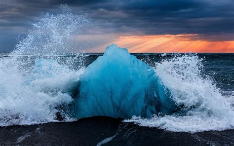 Iceland Ice Waves Splashes Wallpaper Nature And Landscape