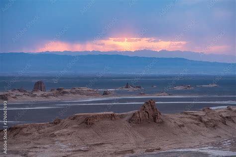 Unsurpassed Landscapes Of Sandy Rocks With Sunset Above The Desert In