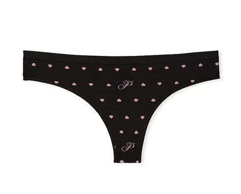 Victoria S Secret Sexy Pink Thong Pantie Seamless Stretch Black Xs S M