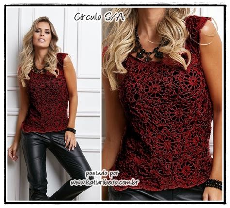 Blusa Em Croch Motivos Florais Na Cor Marsala Receita E Gr Ficos