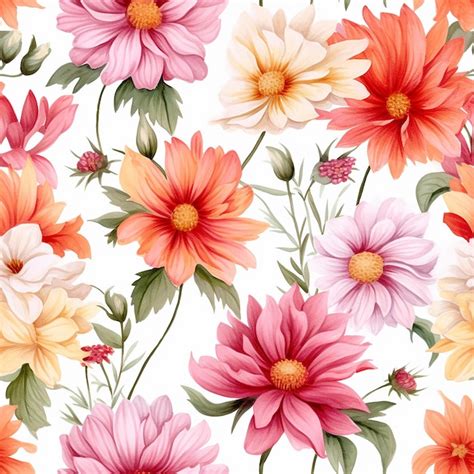 Premium Photo Seamless Floral Pattern With Colorful Flowers On A