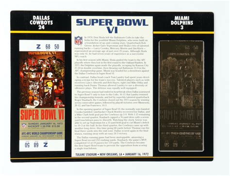 Super Bowl Vi Commemorative Score Card With Kt Gold Ticket Barnebys