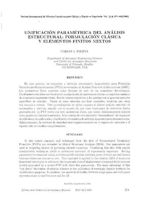 Pdf Unificaci N Param Trica Del Analisis Revista Internacional