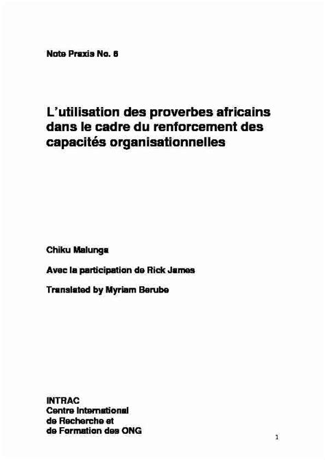 Lutilisation Des Proverbes Africains Dans Le Cadre Du Renforcement Pdf