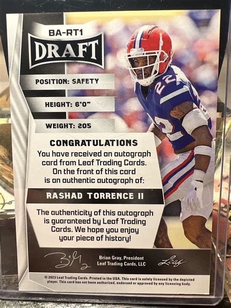 Leaf Draft Los Angeles Rams Rashad Torrence Ii Card Ba Rt Ebay