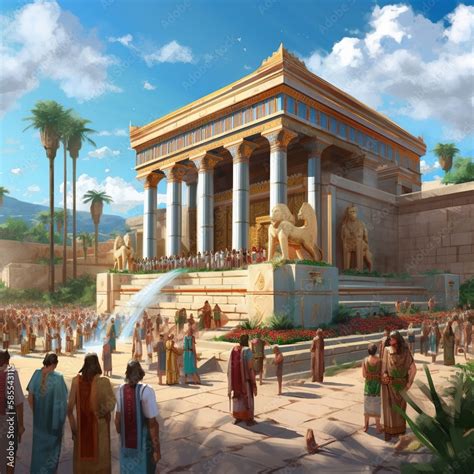 Vibrant Phoenician Temple Illustration Ornate Architecture Statues Of