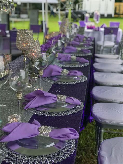 Purple And Silver Bridal Party Table