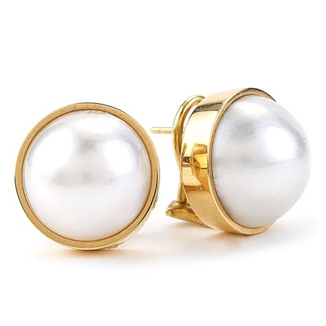 Tiffany Co Mabe Pearl Earrings In 18K Yellow Gold New York