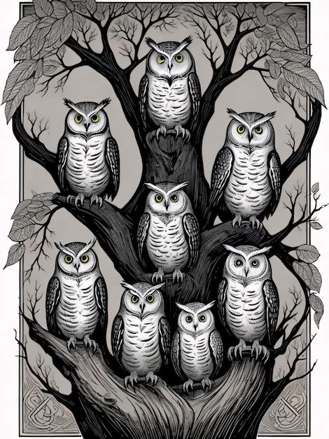 Premium Ai Image Owls On Ornate Branch Background An Owl Sitting On A