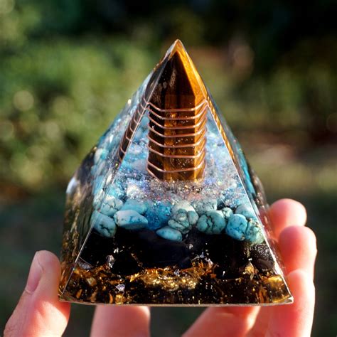 Cm Orgonite Pyramid Tiger Eye Rocket Column In Copper Energy Circle