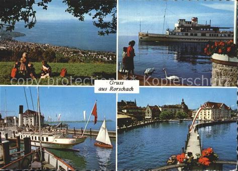 Postkarte Carte Postale Rorschach Bodensee See Schiffe Uferpromenade