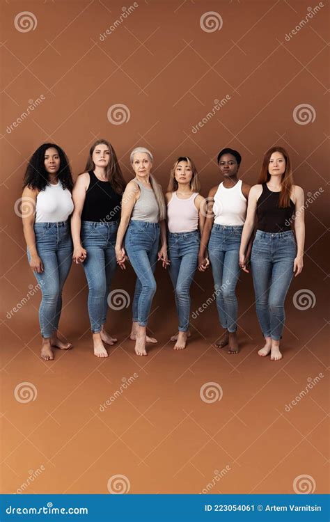 Six Diverse Women Holding Hands Group Of Multi Ethnic Females Of